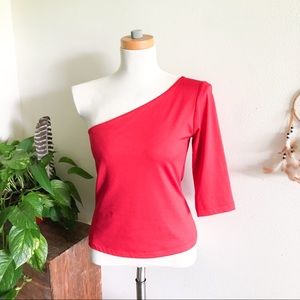 VINTAGE 90’s stretch one sleeve red club top